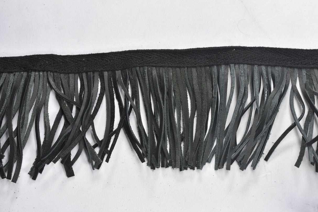 Faux Leather Fringe Trim Black 3.5 Inch