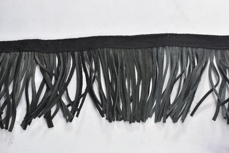 Faux Leather Fringe Trim Black 3.5 Inch