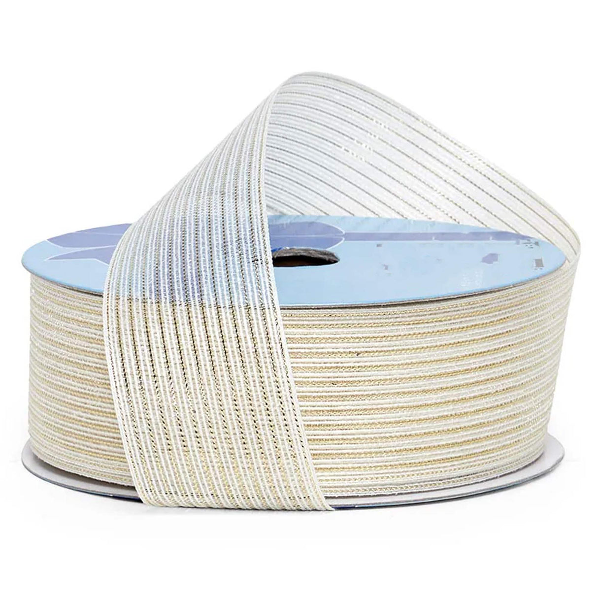 Open Weave Metallic Striped Ribbon 1 1/2 '' X 20 yd Ivory Color 1 / roll