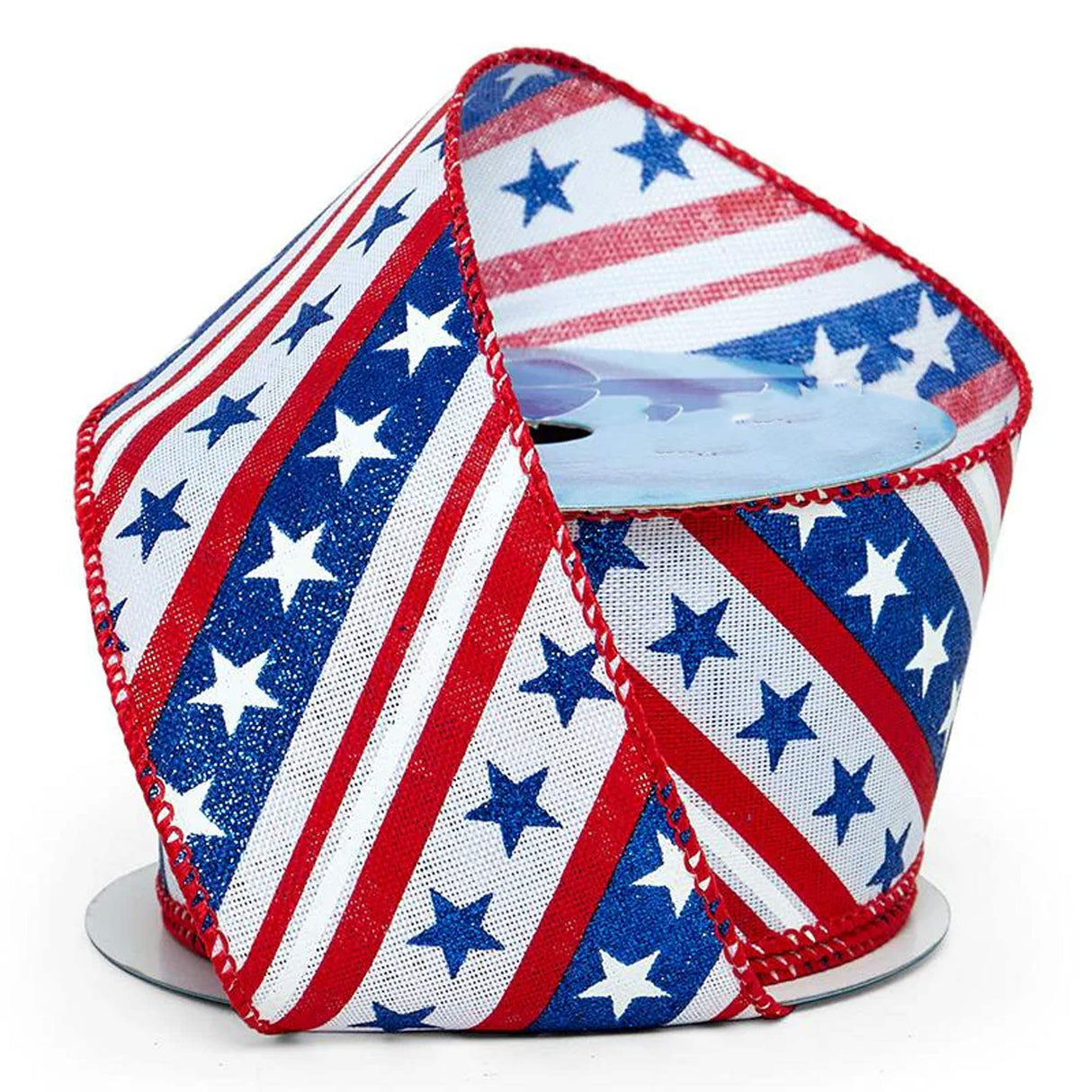 Patriotic Stars and Stripes Wired Ribbon 2 1/2 '' X 10 yd Stars & Stripes Forever Color 1 / roll
