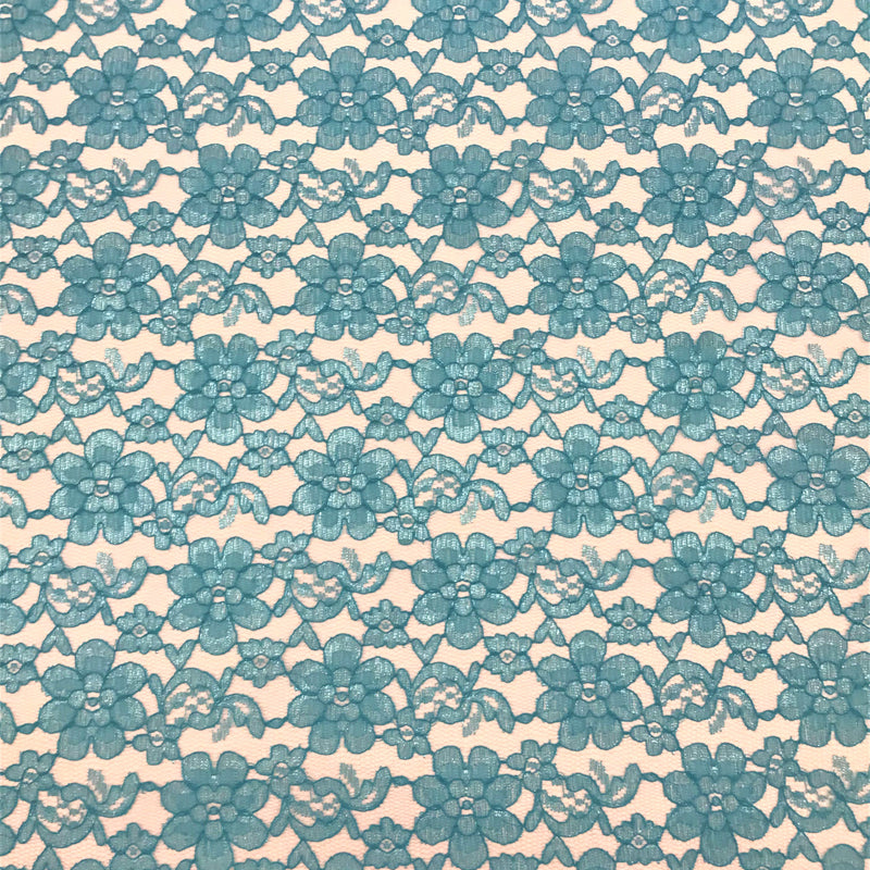 Aqua Rachelle Lace Polyester Fabric - Sheer Floral Lace, Aqua, 58/60" Wide (1 Yard)