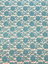 Aqua Rachelle Lace Polyester Fabric - Sheer Floral Lace, Aqua, 58/60" Wide (1 Yard)