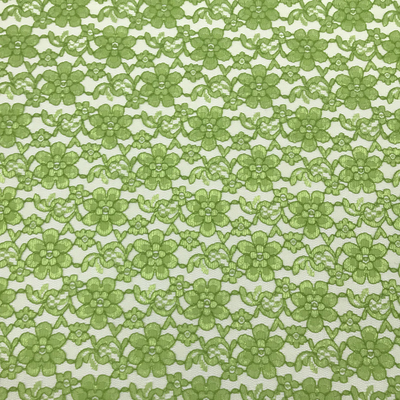 Avocado Rachelle Lace Polyester Fabric - Sheer Floral Lace, Avocado Green, 58/60" Wide (1 Yard)