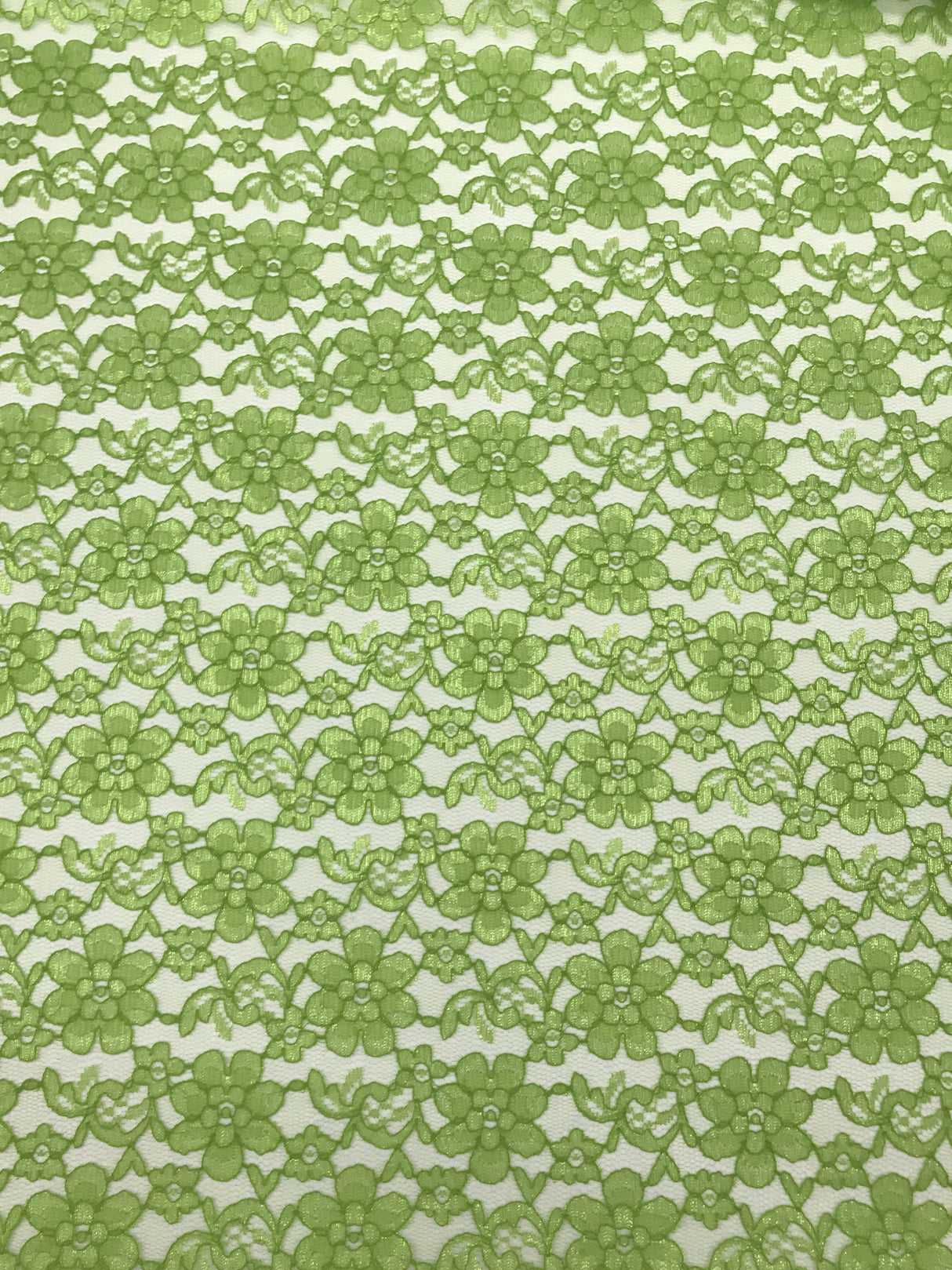 Avocado Rachelle Lace Polyester Fabric - Sheer Floral Lace, Avocado Green, 58/60" Wide (1 Yard)