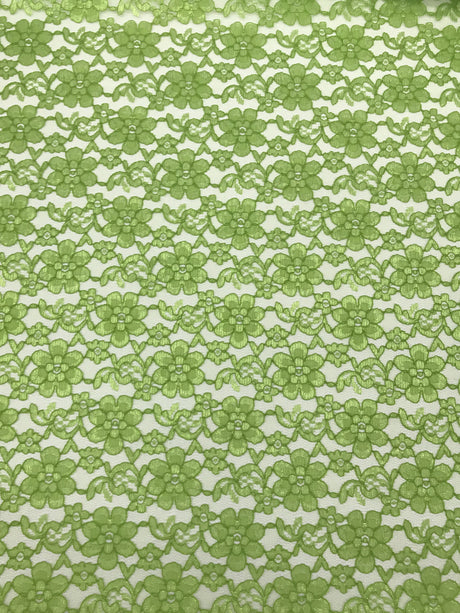 Avocado Rachelle Lace Polyester Fabric - Sheer Floral Lace, Avocado Green, 58/60" Wide (1 Yard)