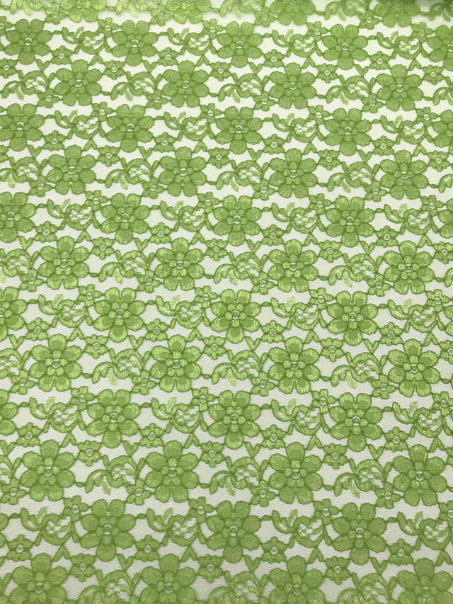 Avocado Rachelle Lace Polyester Fabric - Sheer Floral Lace, Avocado Green, 58/60" Wide (1 Yard)