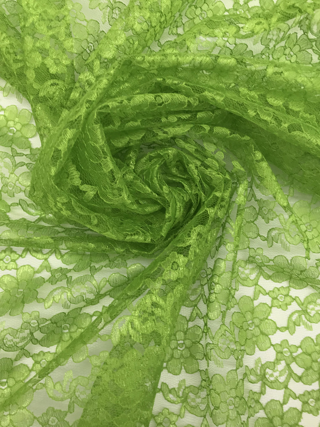 Avocado Rachelle Lace Polyester Fabric - Sheer Floral Lace, Avocado Green, 58/60" Wide (1 Yard)