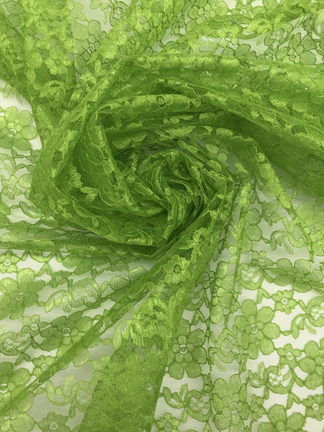 Avocado Rachelle Lace Polyester Fabric - Sheer Floral Lace, Avocado Green, 58/60" Wide (1 Yard)