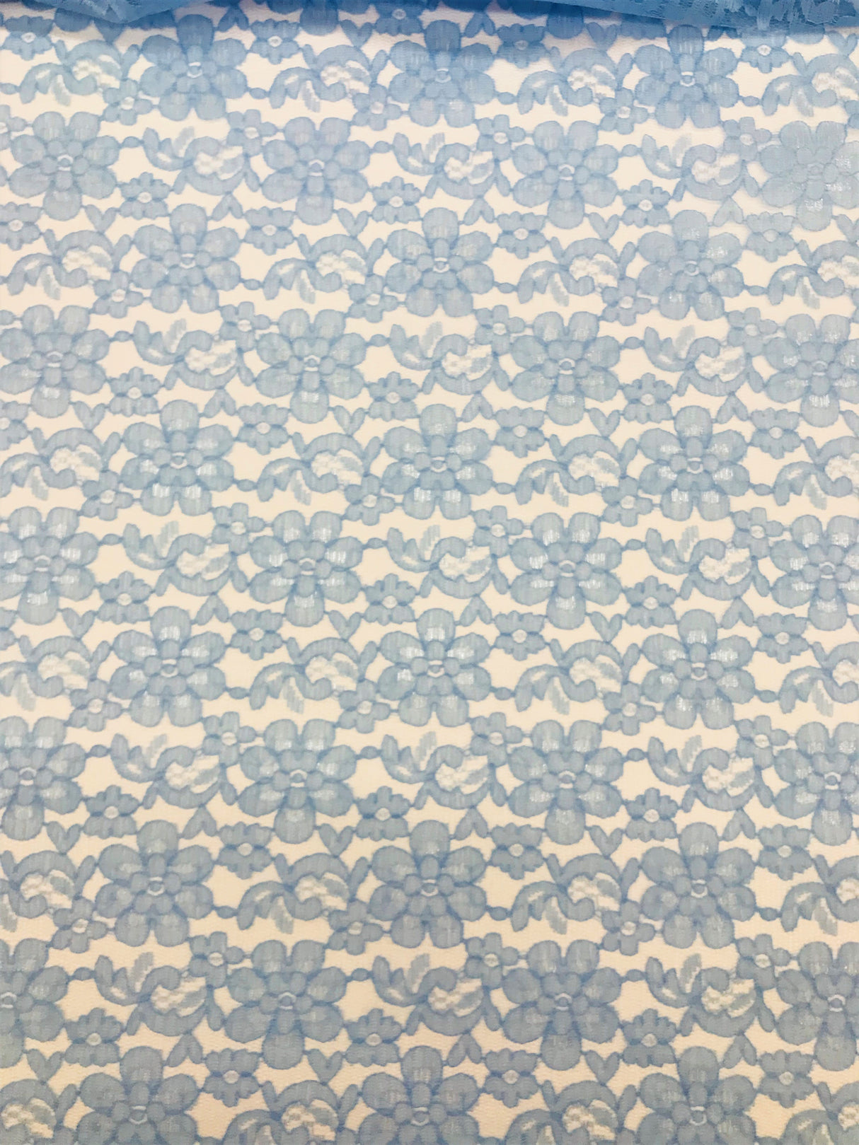 Baby Blue Rachelle Lace Polyester Fabric - Sheer Floral Lace, Baby Blue, 58/60" Width (1 Yard)