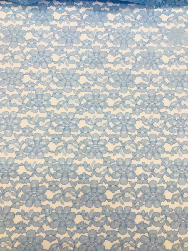 Baby Blue Rachelle Lace Polyester Fabric - Sheer Floral Lace, Baby Blue, 58/60" Width (1 Yard)