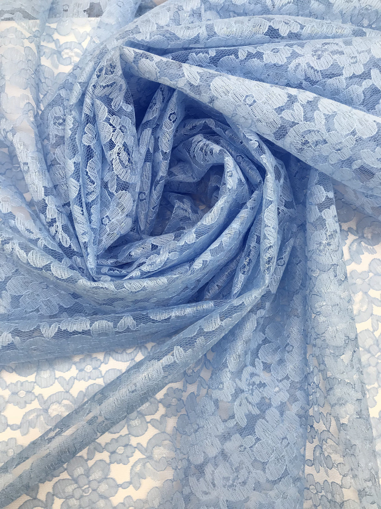 Baby Blue Rachelle Lace Polyester Fabric - Sheer Floral Lace, Baby Blue, 58/60" Width (1 Yard)