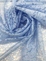 Baby Blue Rachelle Lace Polyester Fabric - Sheer Floral Lace, Baby Blue, 58/60" Width (1 Yard)