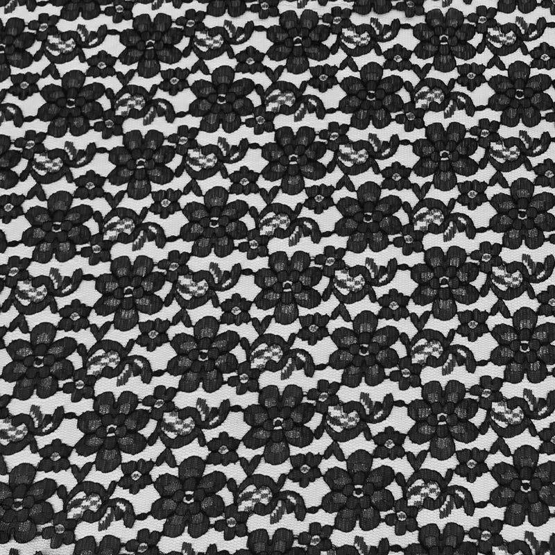 Black Rachelle Lace Polyester Fabric - Sheer Floral Lace, Black, 58/60" Width