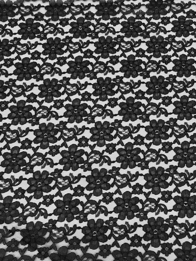 Black Rachelle Lace Polyester Fabric - Sheer Floral Lace, Black, 58/60" Width