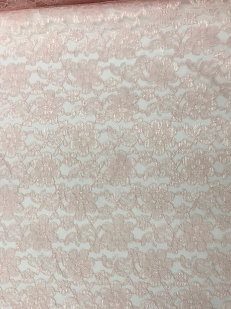 Blush Rachelle Lace Polyester Fabric - Sheer Floral Lace, Blush, 58/60" Wide