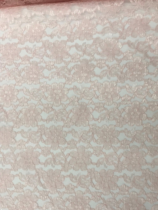 Blush Rachelle Lace Polyester Fabric - Sheer Floral Lace, Blush, 58/60" Wide