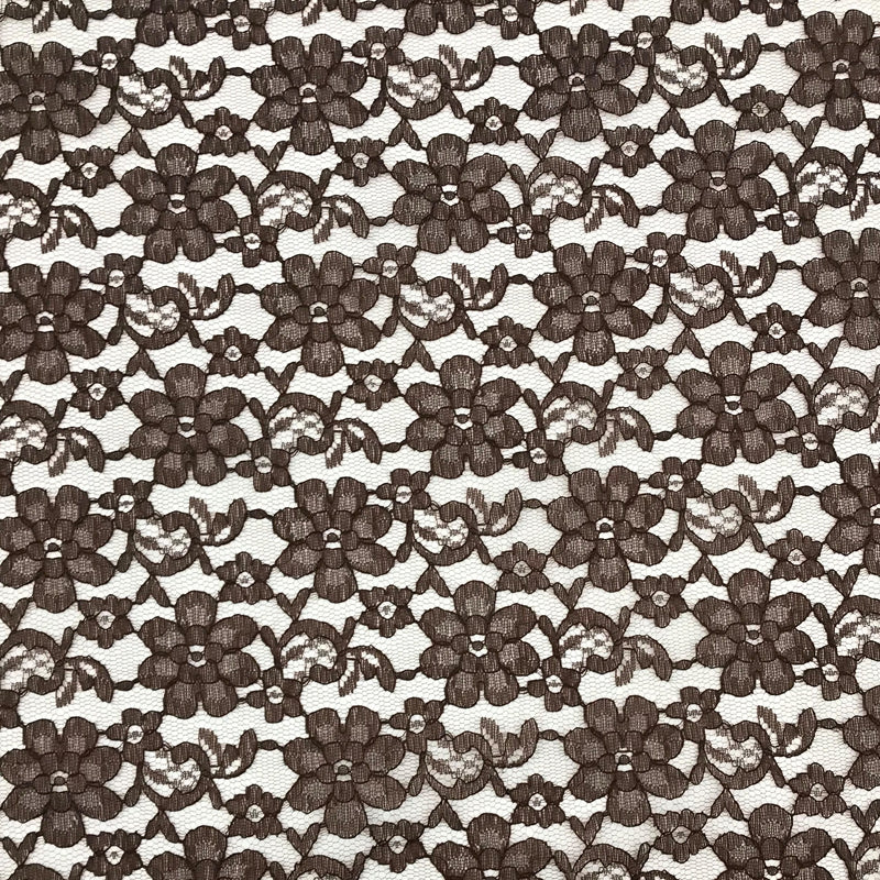 Brown Rachelle Lace Polyester Fabric - Sheer Floral Lace, Brown, 58/60" Wide (1 Yard)
