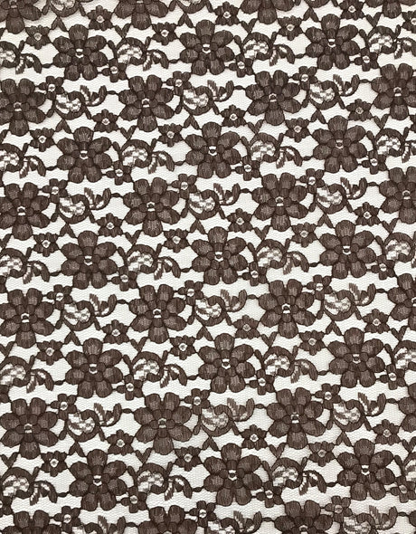 Brown Rachelle Lace Polyester Fabric - Sheer Floral Lace, Brown, 58/60" Wide (1 Yard)