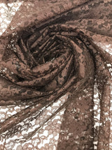 Brown Rachelle Lace Polyester Fabric - Sheer Floral Lace, Brown, 58/60" Wide (1 Yard)