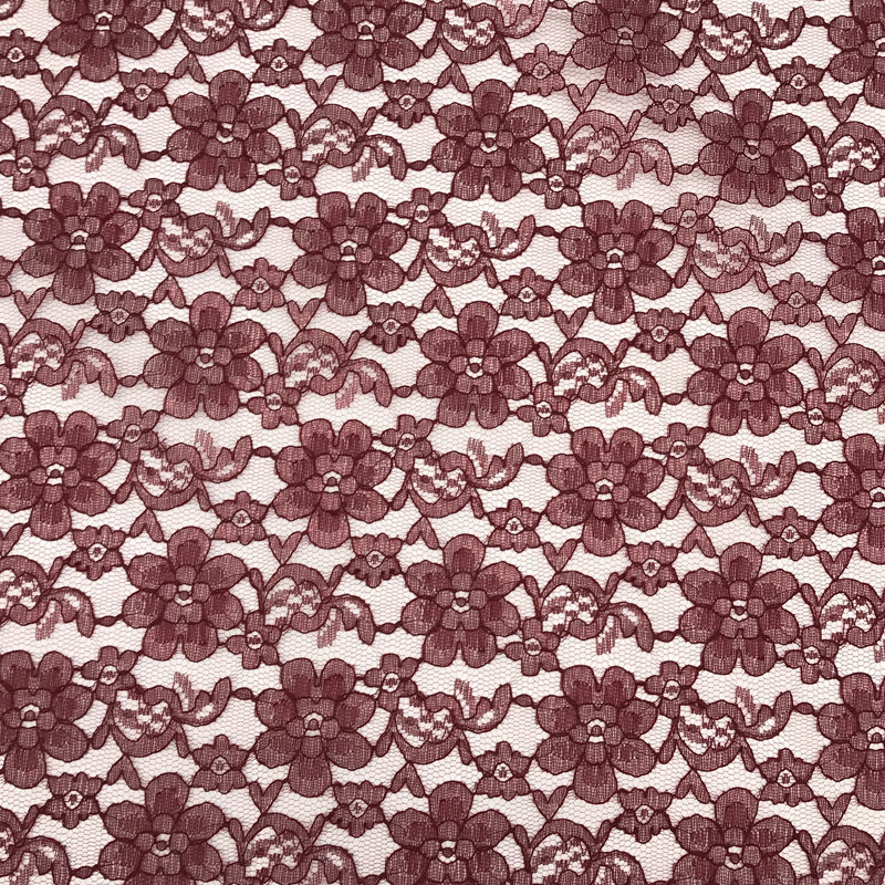 Burgundy Rachelle Lace Polyester Fabric - Burgundy Floral Lace, 58/60" Width (1 Yard)