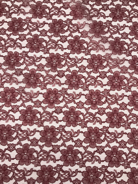 Burgundy Rachelle Lace Polyester Fabric - Burgundy Floral Lace, 58/60" Width (1 Yard)