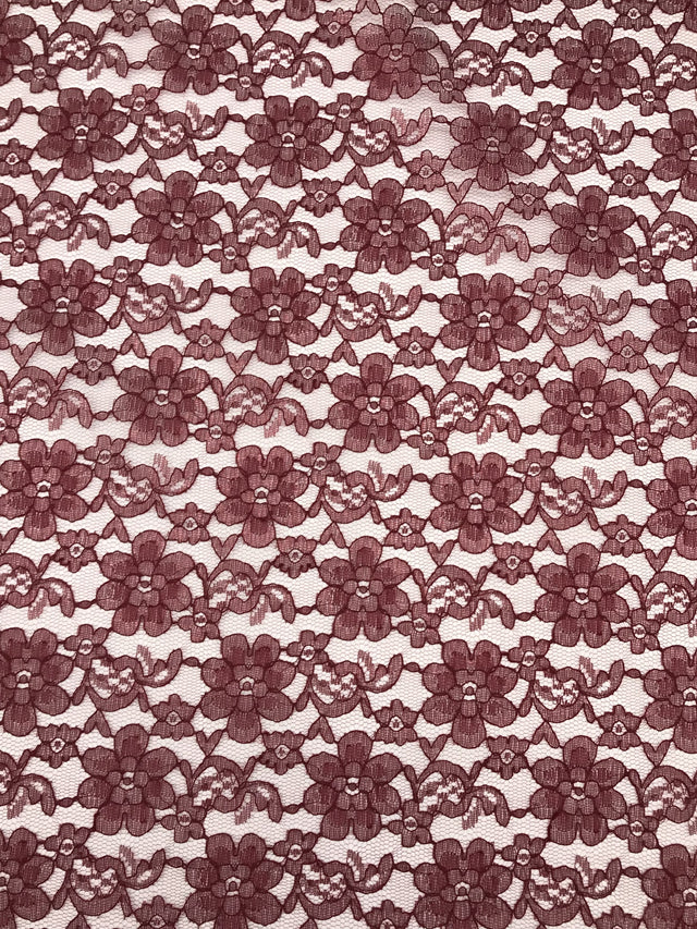 Burgundy Rachelle Lace Polyester Fabric - Burgundy Floral Lace, 58/60" Width (1 Yard)