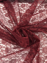 Burgundy Rachelle Lace Polyester Fabric - Burgundy Floral Lace, 58/60" Width (1 Yard)