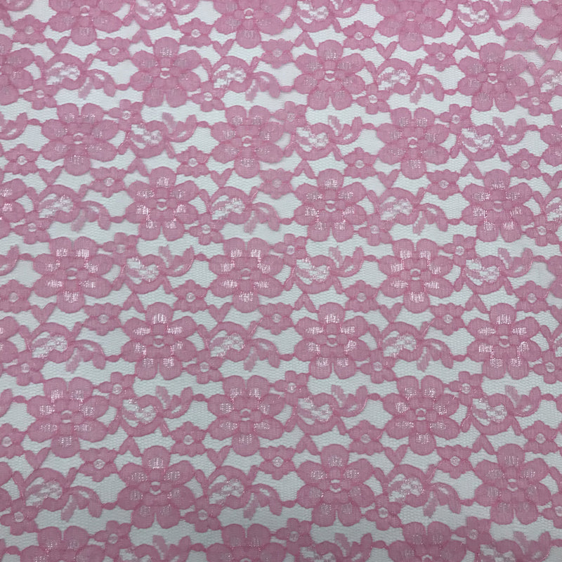 Candy Pink Rachelle Lace Polyester Fabric - Sheer Floral Lace, Candy Pink, 58/60" Wide (1 Yard)