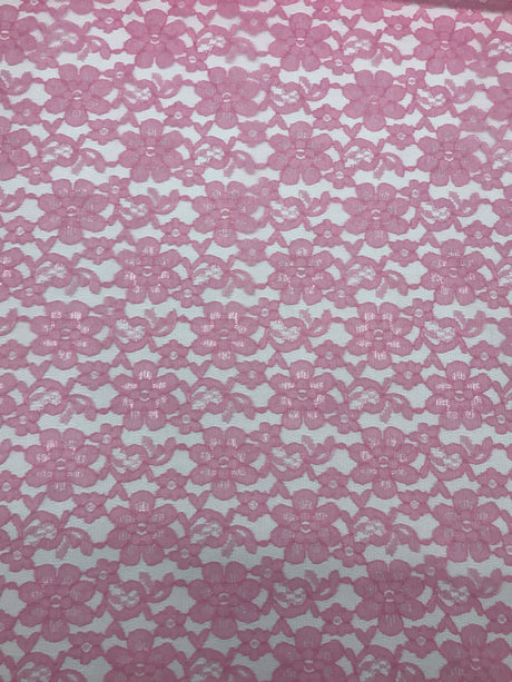Candy Pink Rachelle Lace Polyester Fabric - Sheer Floral Lace, Candy Pink, 58/60" Wide (1 Yard)