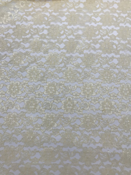 Champagne Rachelle Lace Polyester Fabric - Sheer Floral Lace, Champagne, 58/60" Wide