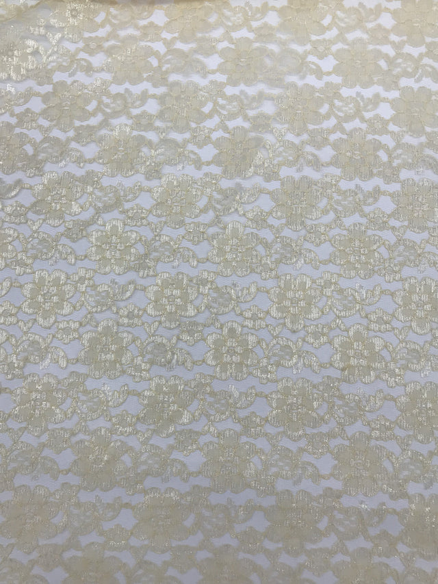 Champagne Rachelle Lace Polyester Fabric - Sheer Floral Lace, Champagne, 58/60" Wide
