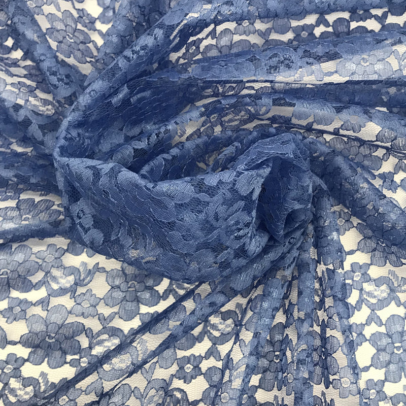 Coppen Blue Rachelle Lace Polyester Fabric - Sheer Floral Lace, Blue, 58/60" Wide (1 Yard)