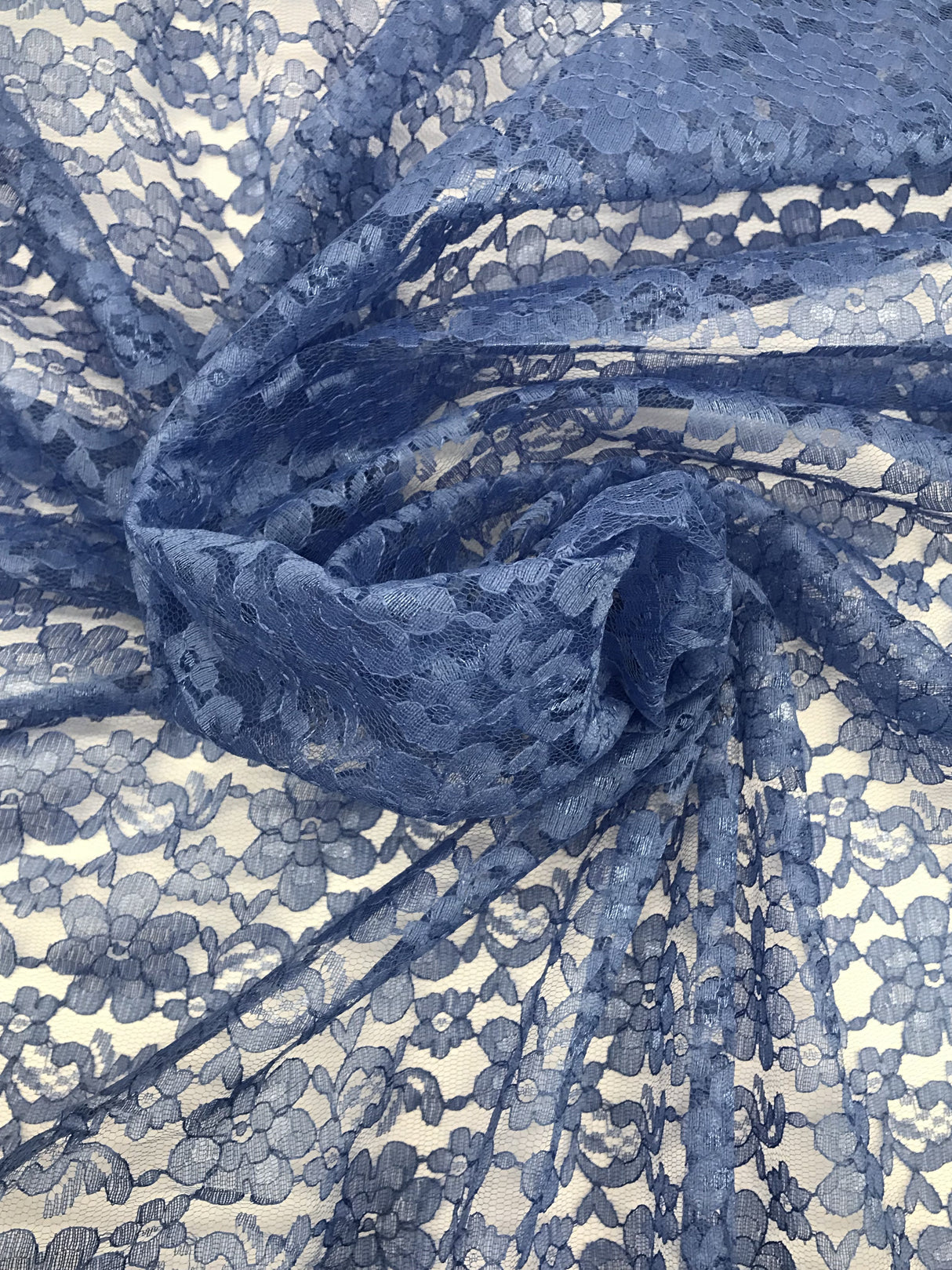Coppen Blue Rachelle Lace Polyester Fabric - Sheer Floral Lace, Blue, 58/60" Wide (1 Yard)