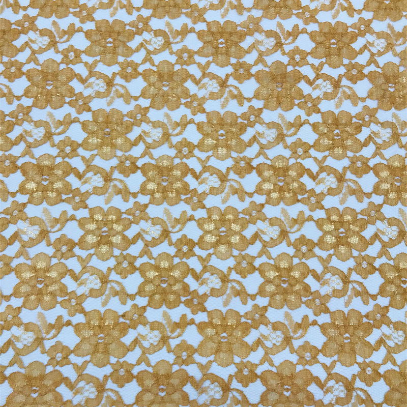 Gold Rachelle Lace Polyester Fabric - Sheer Floral Lace, Gold, 58/60" Wide (1 Yard)