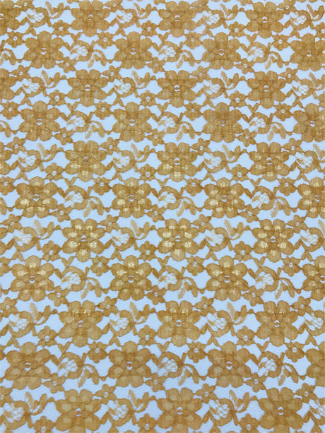 Gold Rachelle Lace Polyester Fabric - Sheer Floral Lace, Gold, 58/60" Wide (1 Yard)