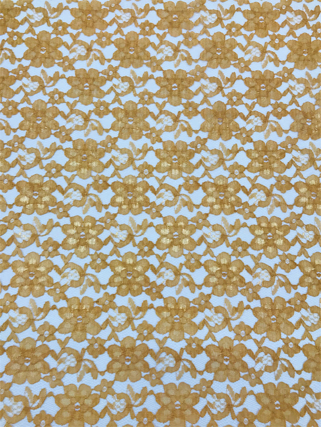 Gold Rachelle Lace Polyester Fabric - Sheer Floral Lace, Gold, 58/60" Wide (1 Yard)