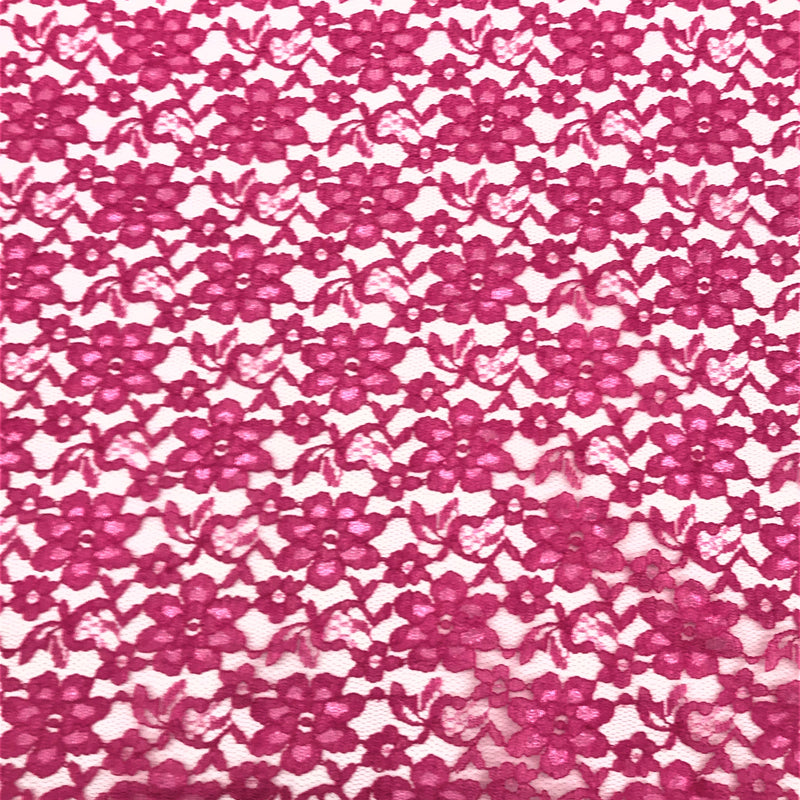 Hot Pink Rachelle Lace Polyester Fabric - Sheer Floral Lace, Hot Pink, 58/60" Wide