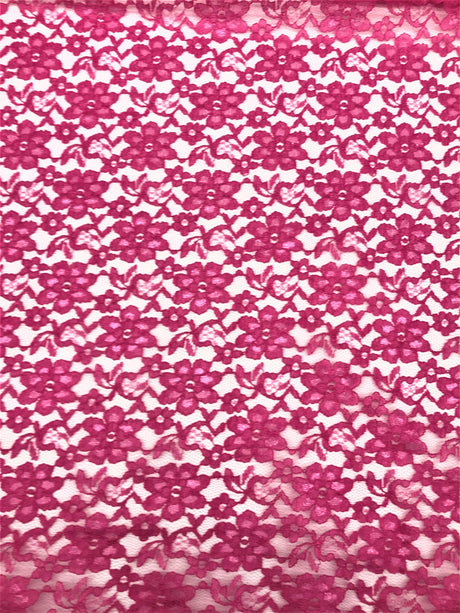 Hot Pink Rachelle Lace Polyester Fabric - Sheer Floral Lace, Hot Pink, 58/60" Wide