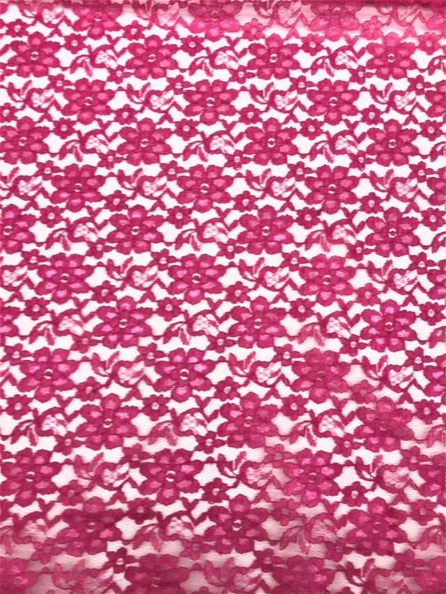 Hot Pink Rachelle Lace Polyester Fabric - Sheer Floral Lace, Hot Pink, 58/60" Wide