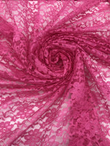 Hot Pink Rachelle Lace Polyester Fabric - Sheer Floral Lace, Hot Pink, 58/60" Wide