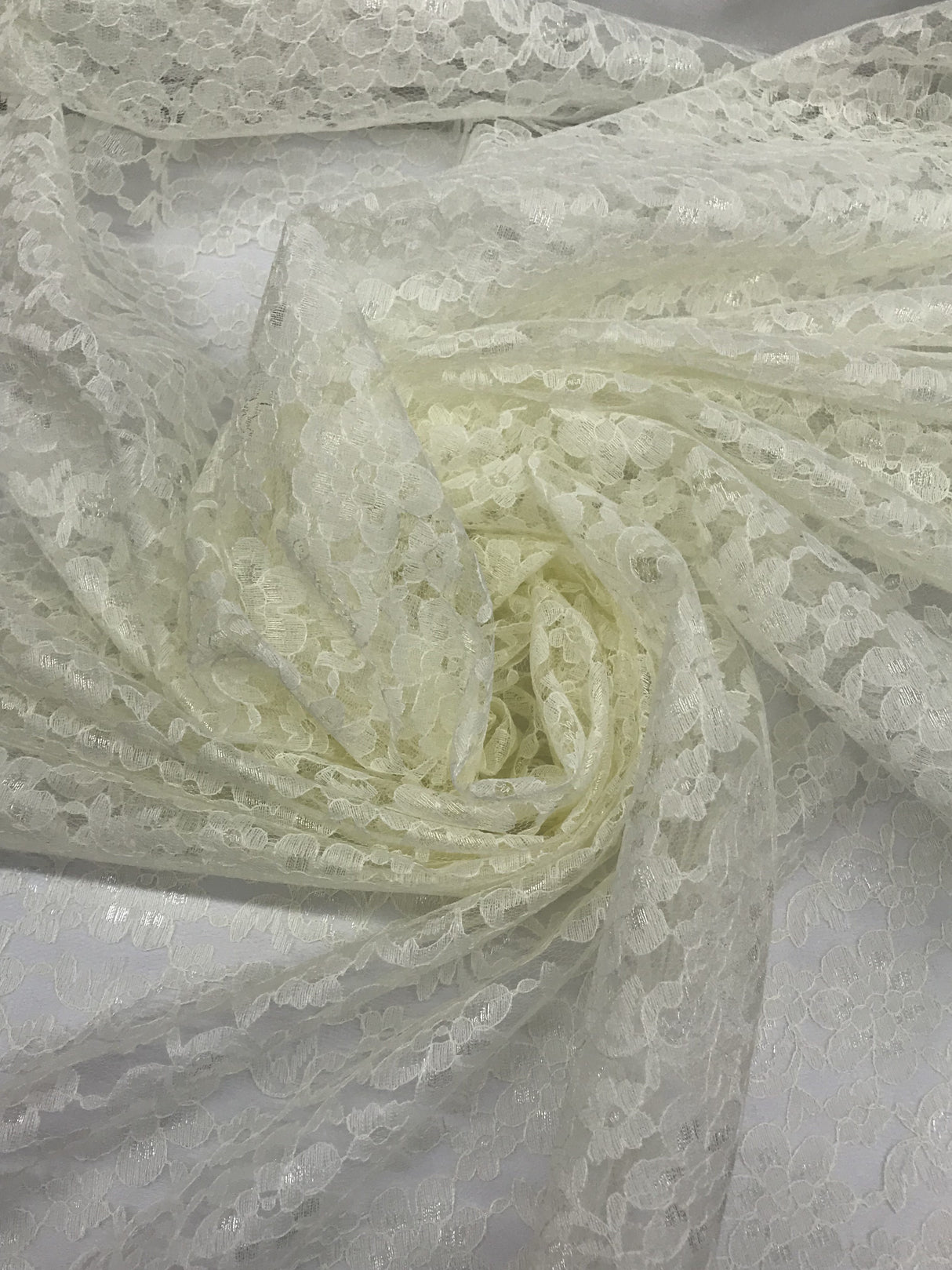 Ivory Rachelle Lace Polyester Fabric - Sheer Floral Lace, Ivory, 58/60" Wide