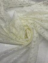 Ivory Rachelle Lace Polyester Fabric - Sheer Floral Lace, Ivory, 58/60" Wide