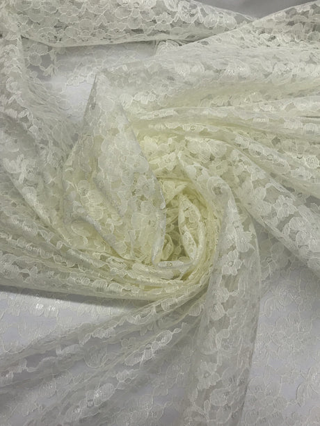 Ivory Rachelle Lace Polyester Fabric - Sheer Floral Lace, Ivory, 58/60" Wide