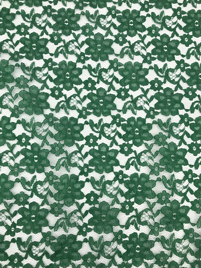 Forrest Green Rachelle Lace Polyester Fabric - Sheer Floral Lace, 58/60" Wide (1 Yard)