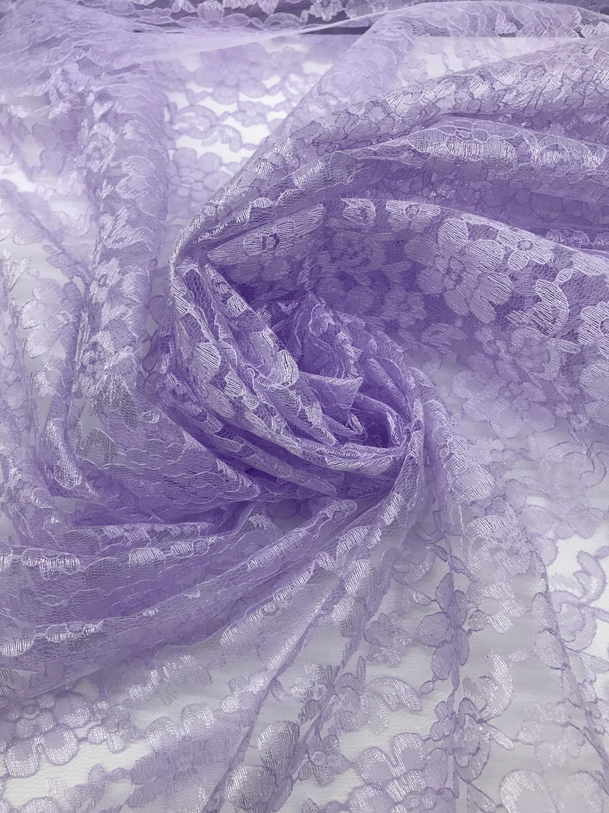 Lavender Rachelle Lace Polyester Fabric - Sheer Floral Lace, Lavender, 58/60" Width (1 Yard)