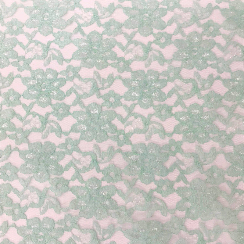 Mint Rachelle Lace Polyester Fabric - Sheer Floral Lace, Mint, 58/60" Wide (1 Yard)