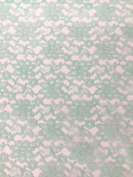 Mint Rachelle Lace Polyester Fabric - Sheer Floral Lace, Mint, 58/60" Wide (1 Yard)