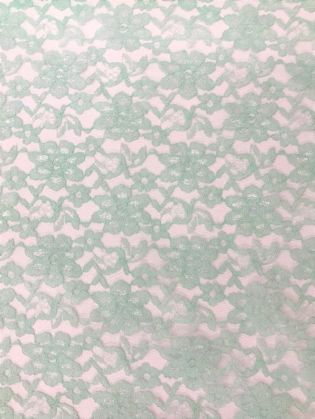 Mint Rachelle Lace Polyester Fabric - Sheer Floral Lace, Mint, 58/60" Wide (1 Yard)