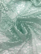 Mint Rachelle Lace Polyester Fabric - Sheer Floral Lace, Mint, 58/60" Wide (1 Yard)
