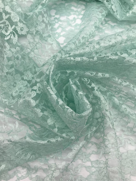 Mint Rachelle Lace Polyester Fabric - Sheer Floral Lace, Mint, 58/60" Wide (1 Yard)